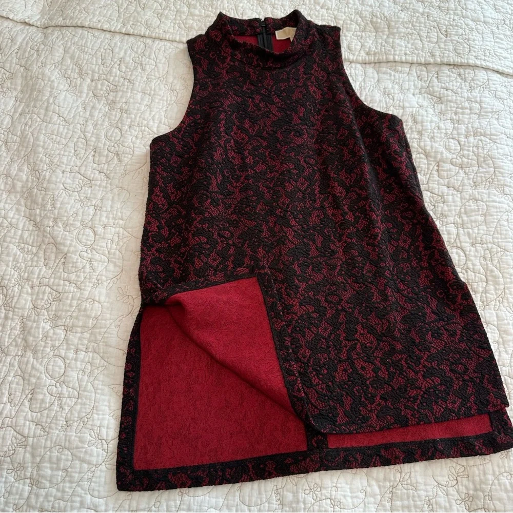 2-Piece Michael Kors Lace Jacquard Matching Set | Tunic + Trousers | Black/Red